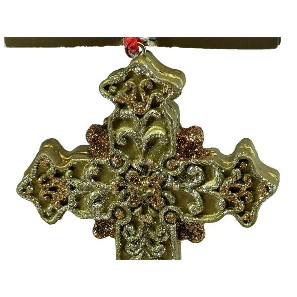 Old World Christmas Holy Cross Ornament Religious Gold Glitter Tree Ornament 4"+ - Picture 2 of 3
